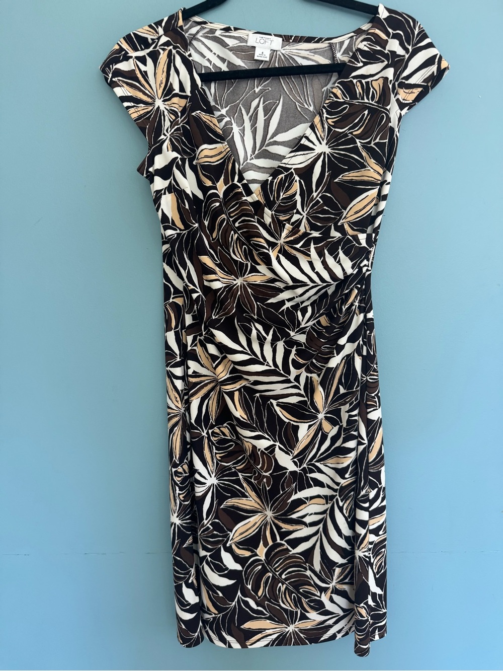 LOFT Brown, Cream & Tan Floral Wrap Dress